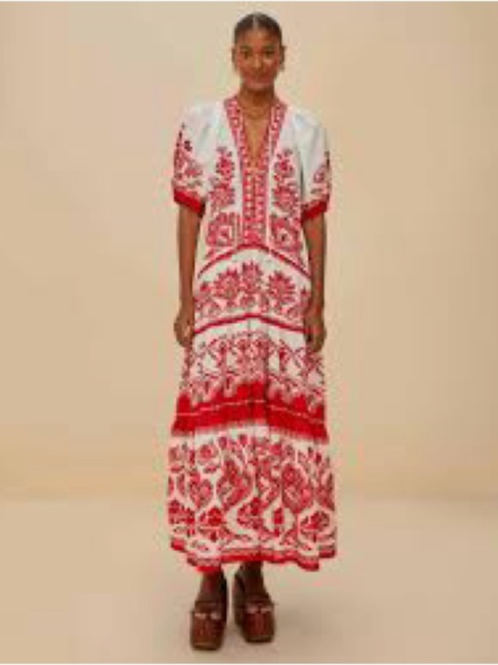 FARM Rio Ivory Maxi Dress with Red Folk Embroidery - Picture 4 of 7